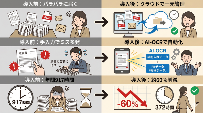 楽楽請求 導入前後の比較イメージ